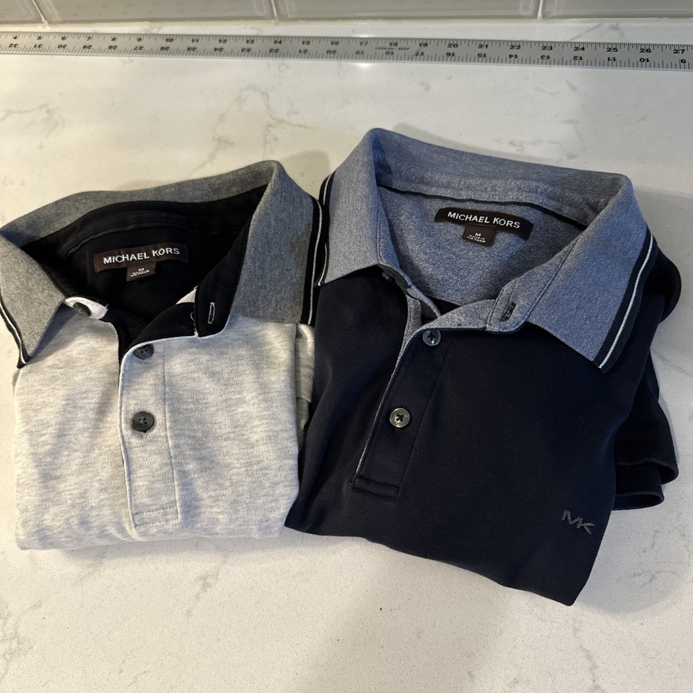 Michael Kors Men's Polo Shirt Set Short Sleeve Blue & Gray Logo Soft 100% Cotton